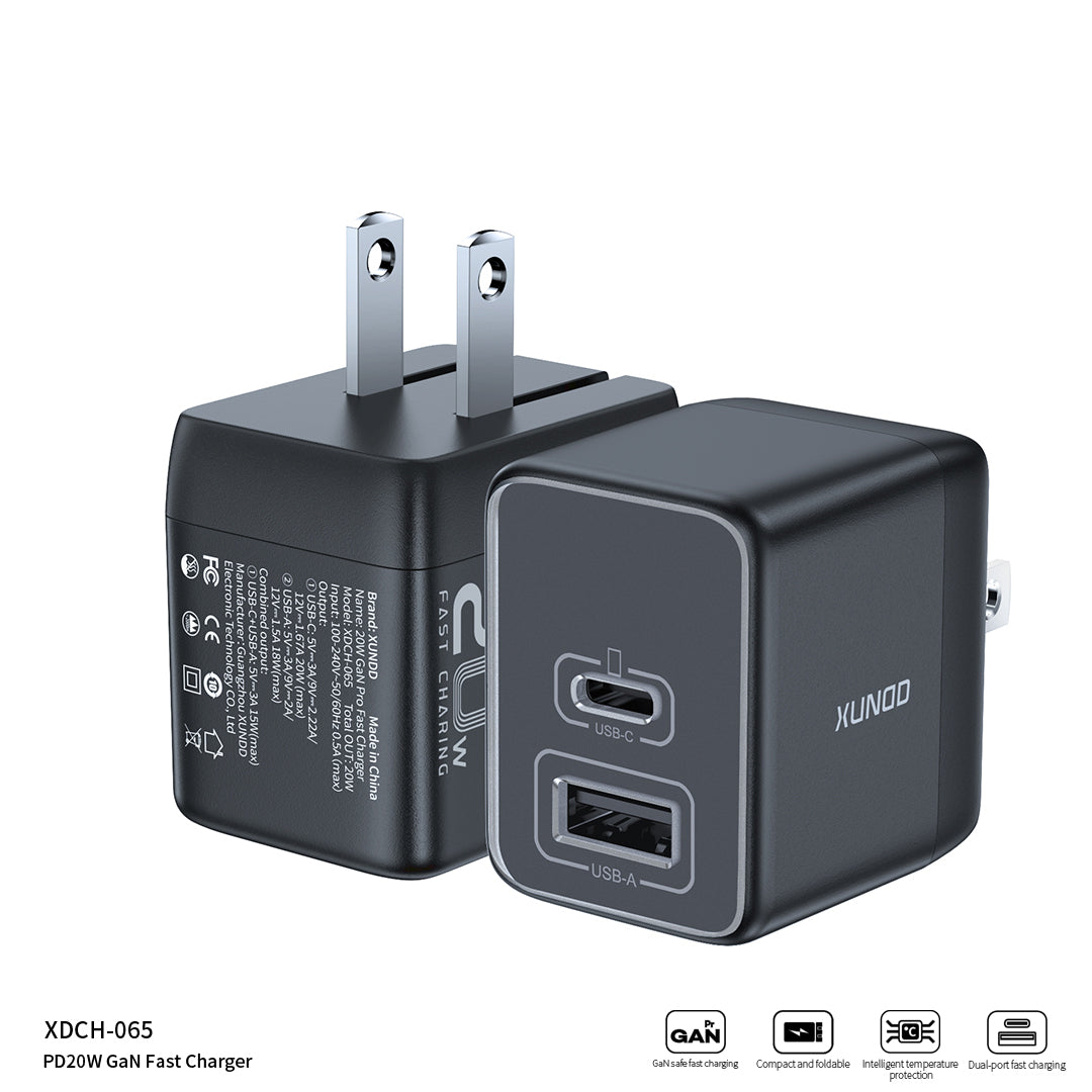 XUNDD XDCH-065 20W Fast Charging Block Type-C+USB-A GaN Power Adapter XUNDD XDCH-065 20W Fast Charging Block Type-C+USB-A GaN Power Adapter